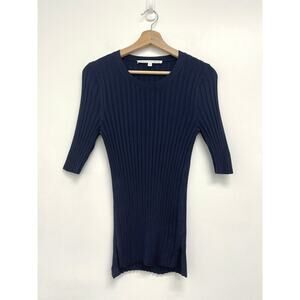 Veronica Beard Dillon Ribbed Half Sleeve Crew Neck Luxury Designer Sweater - Med